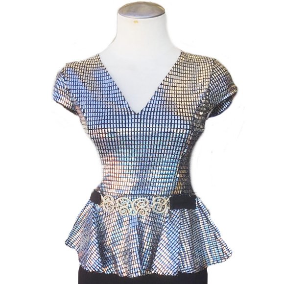 IPONA Peplum Sequined Bodice Short Dress V-Neck Beaded Party Cocktail S - Picture 5 of 10